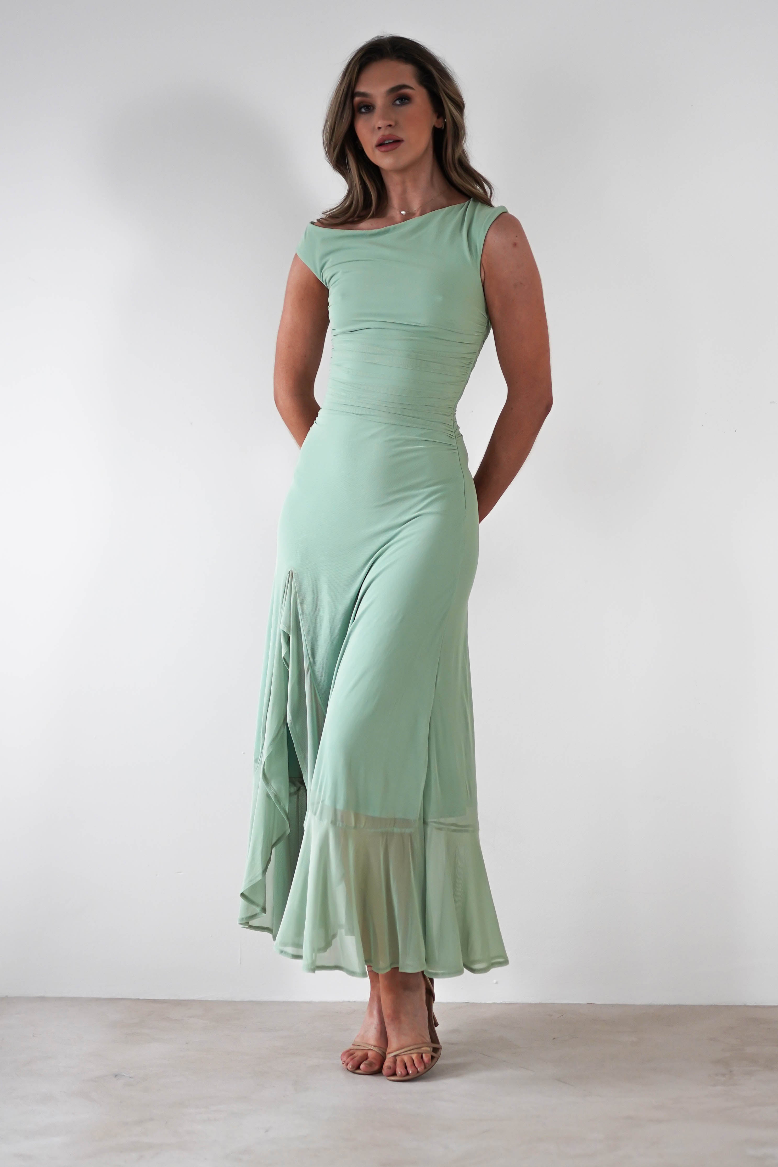 Cellinna Mesh Maxi Dress Light Green | Wedding Guest Dress | Maxi | Mesh | Oh Hello Clothing