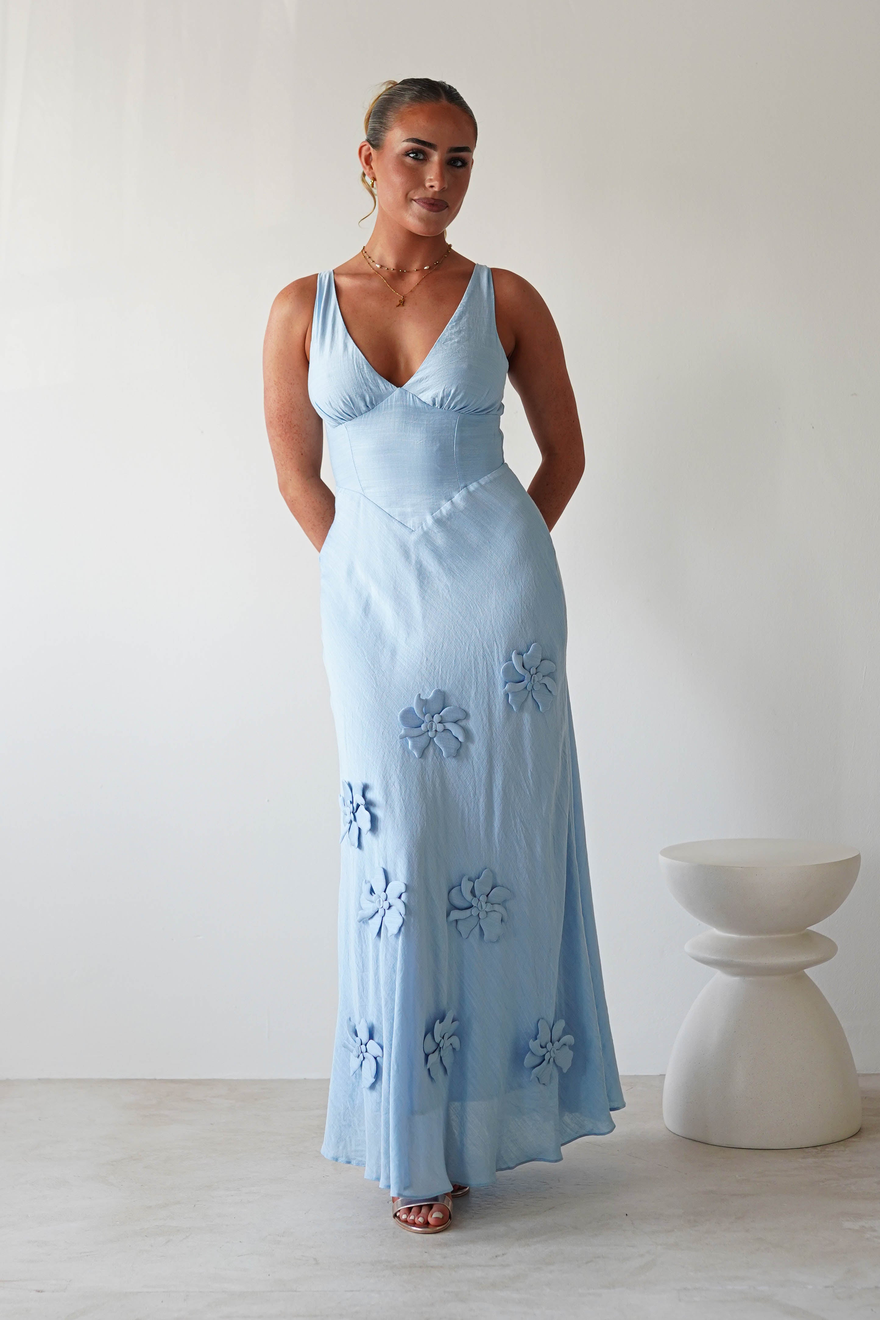 Hailey Cotton Floral Detail Maxi Blue | Wedding Guest Dress | Maxi | Oh Hello Clothing