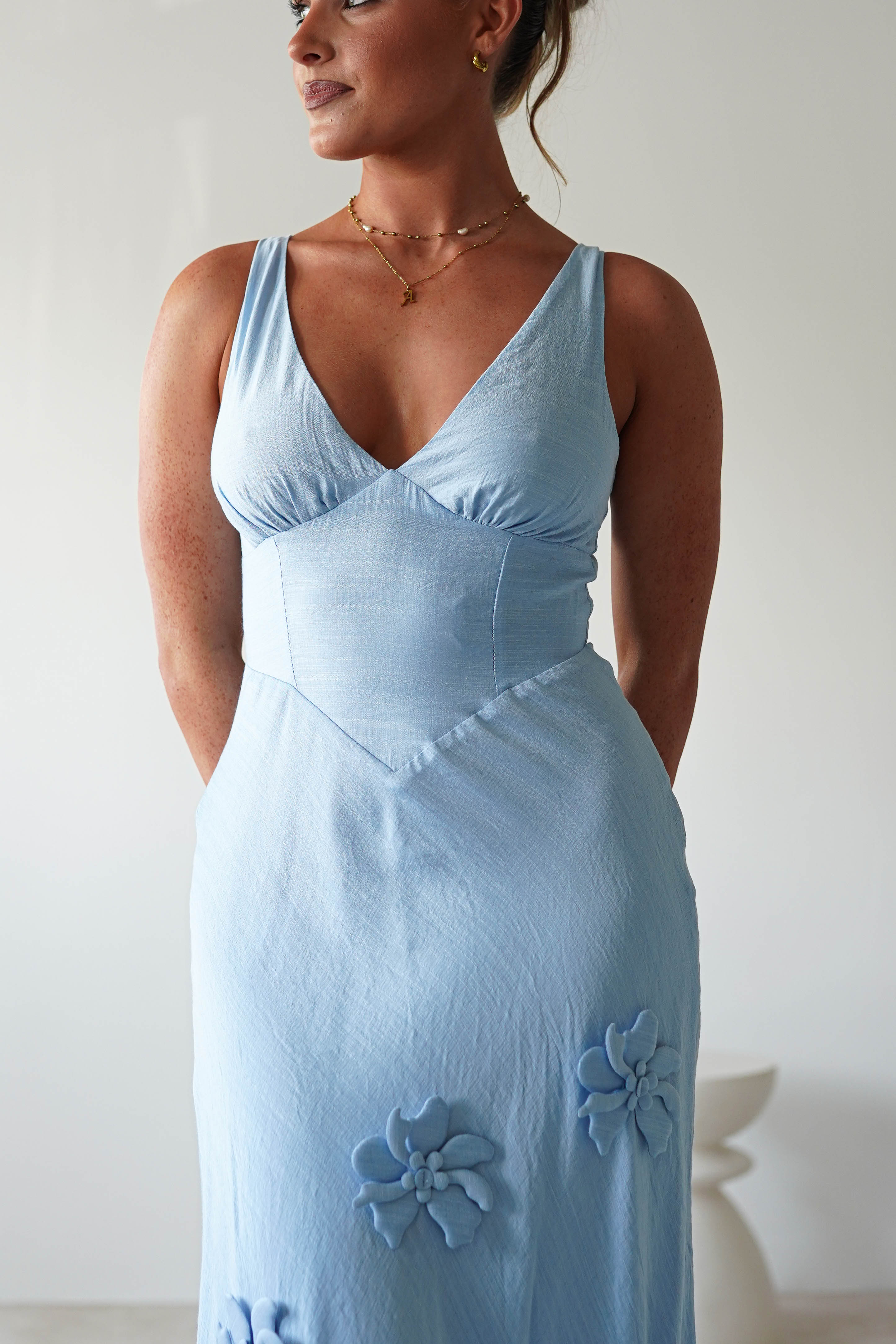 Hailey Cotton Floral Detail Maxi Blue | Wedding Guest Dress | Maxi | Oh Hello Clothing