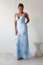 Hailey Cotton Floral Detail Maxi Blue | Wedding Guest Dress | Maxi | Oh Hello Clothing