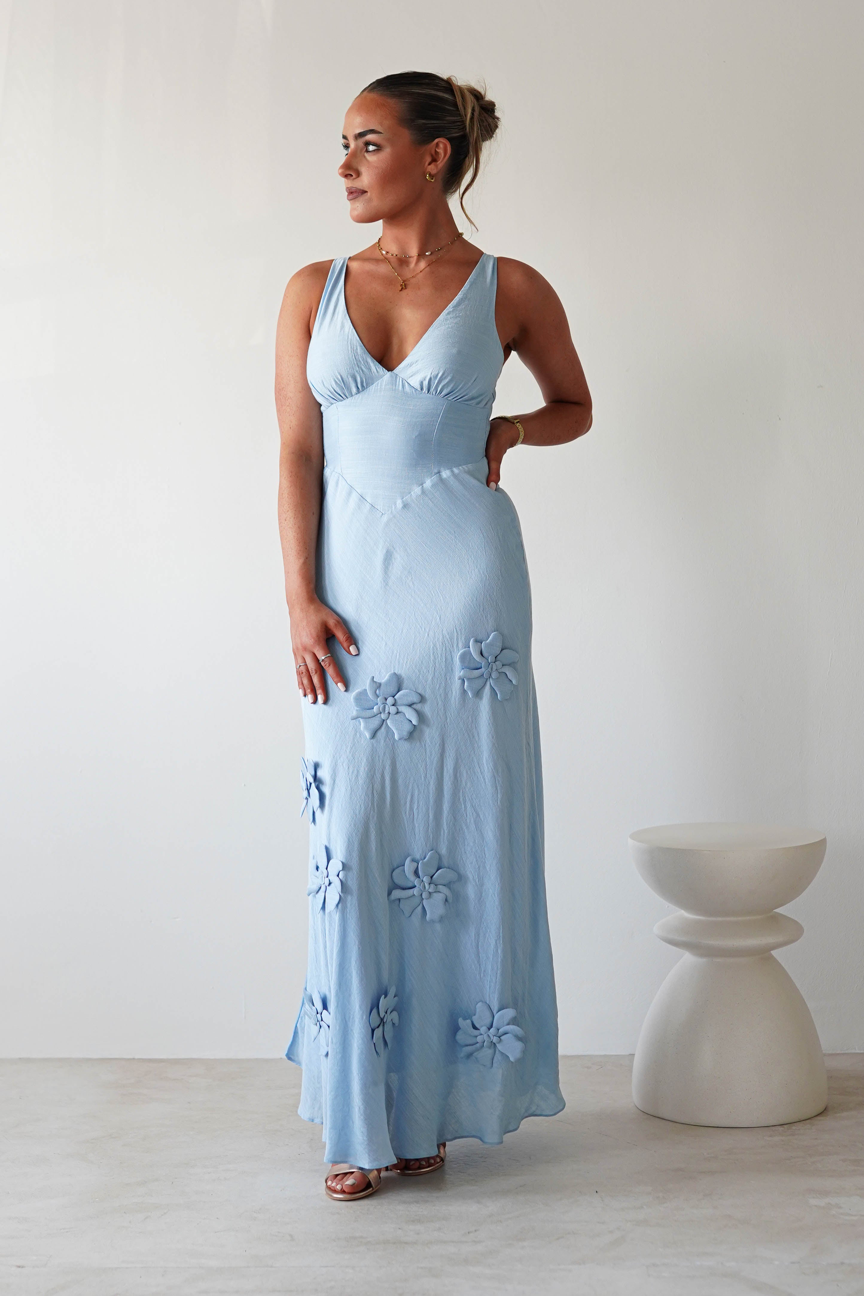 Hailey Cotton Floral Detail Maxi Blue | Wedding Guest Dress | Maxi | Oh Hello Clothing