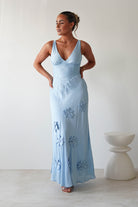 Hailey Cotton Floral Detail Maxi Blue | Wedding Guest Dress | Maxi | Oh Hello Clothing