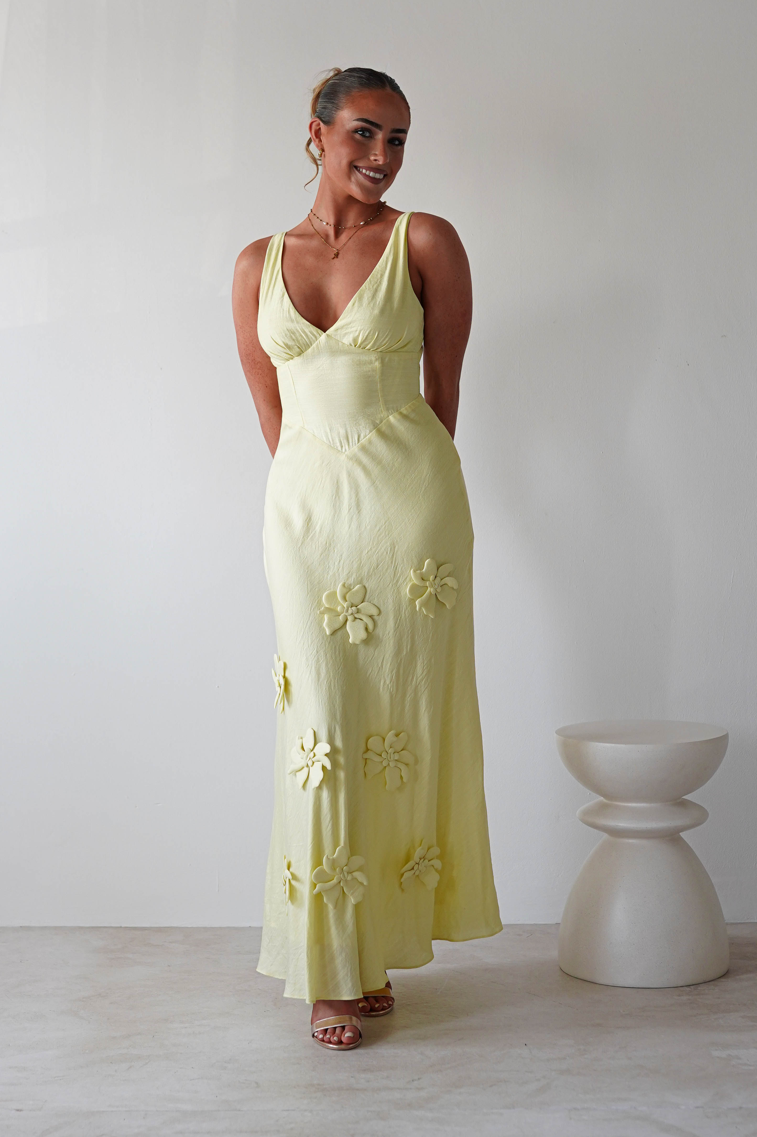 Hailey Cotton Floral Detail Maxi Yellow | Wedding Guest Dress | Maxi | Oh Hello Clothing
