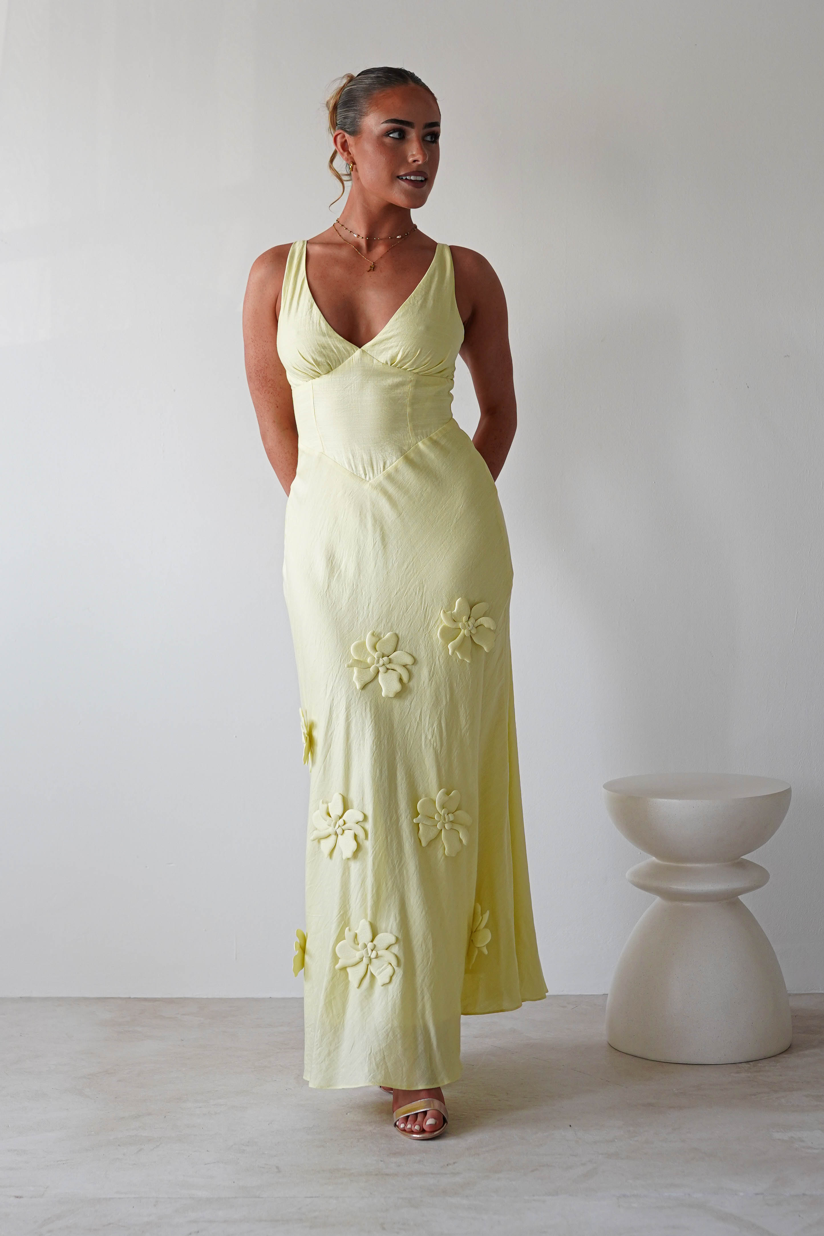 Hailey Cotton Floral Detail Maxi Yellow | Wedding Guest Dress | Maxi | Oh Hello Clothing