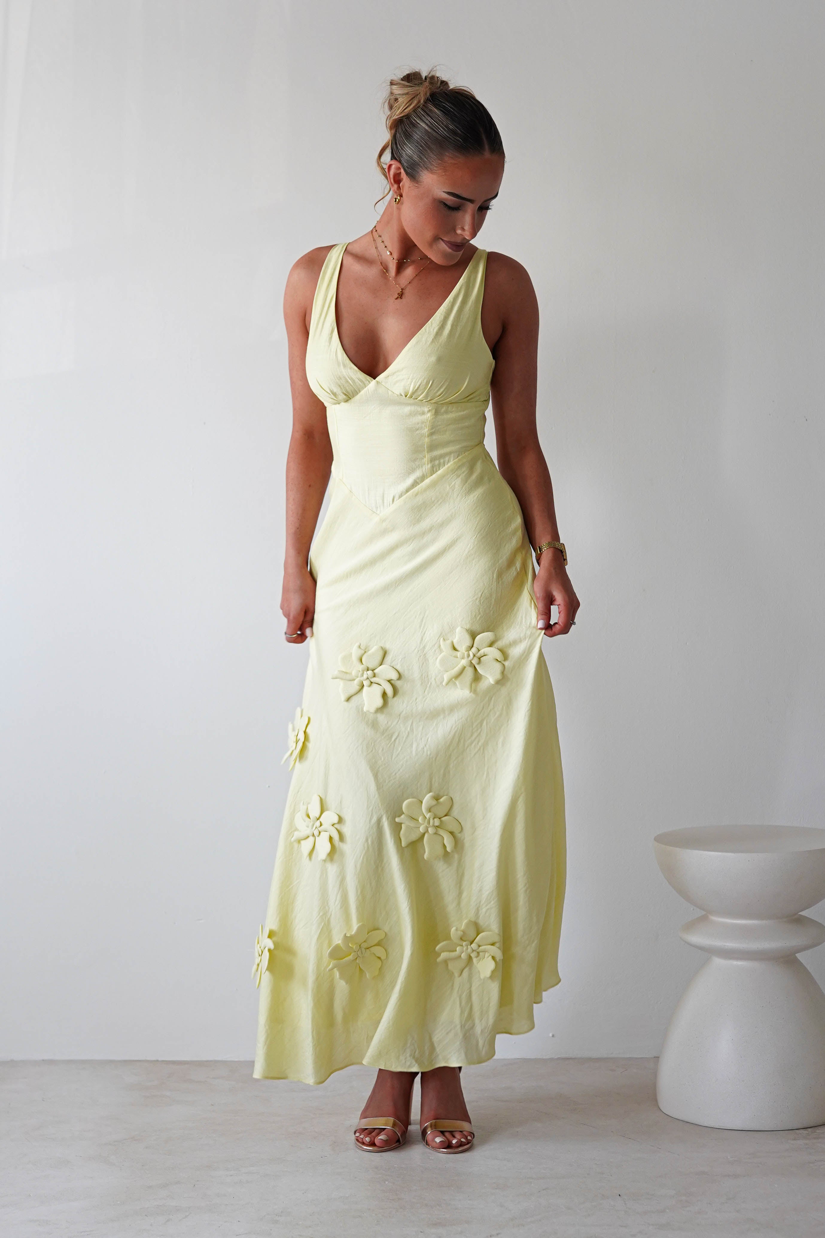 Hailey Cotton Floral Detail Maxi Yellow | Wedding Guest Dress | Maxi | Oh Hello Clothing