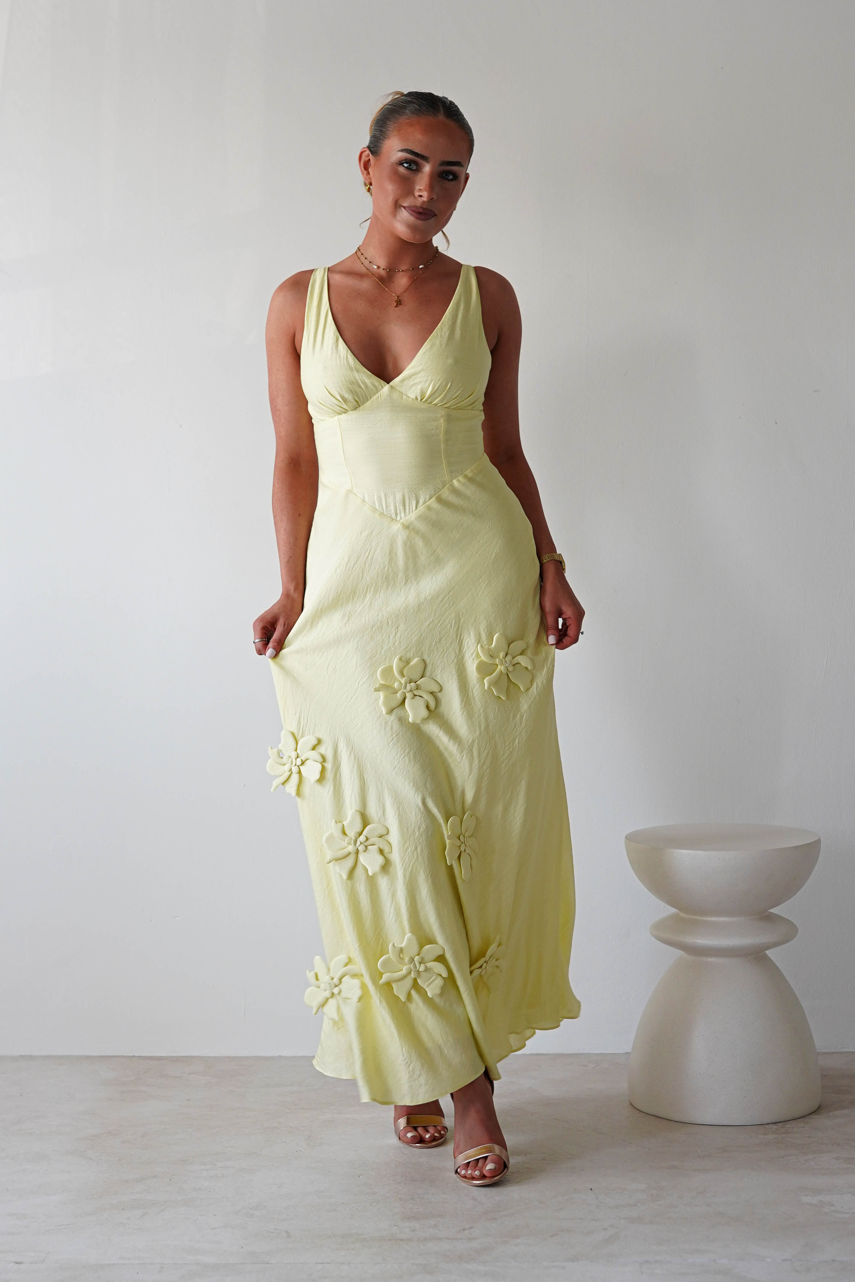 Hailey Cotton Floral Detail Maxi Yellow | Wedding Guest Dress | Maxi | Oh Hello Clothing