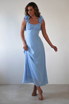 Sadie Ruffle Sleeve Maxi Dress Blue | Wedding Guest Dress | Maxi | Oh Hello Clothing