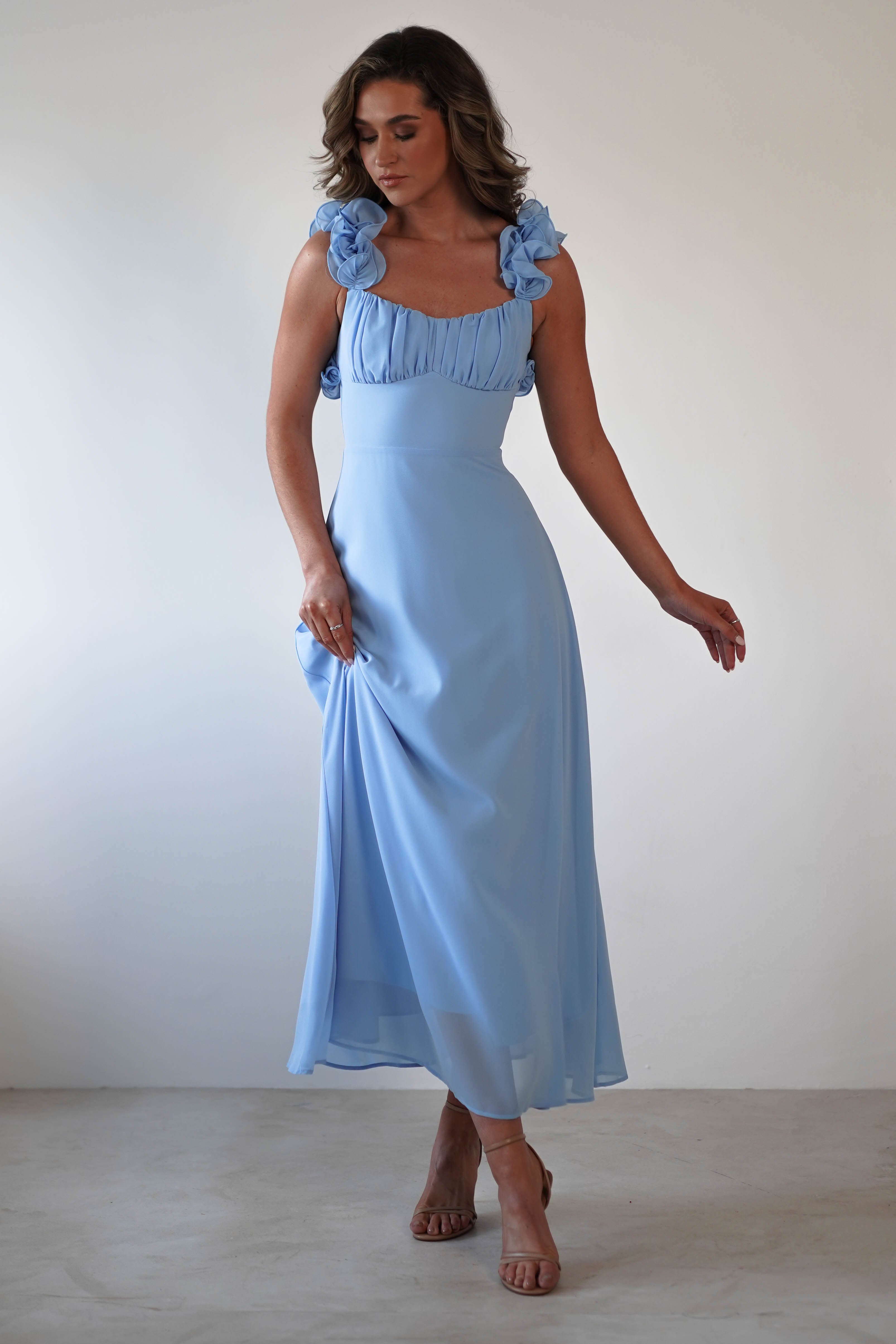Sadie Ruffle Sleeve Maxi Dress Blue | Wedding Guest Dress | Maxi | Oh Hello Clothing
