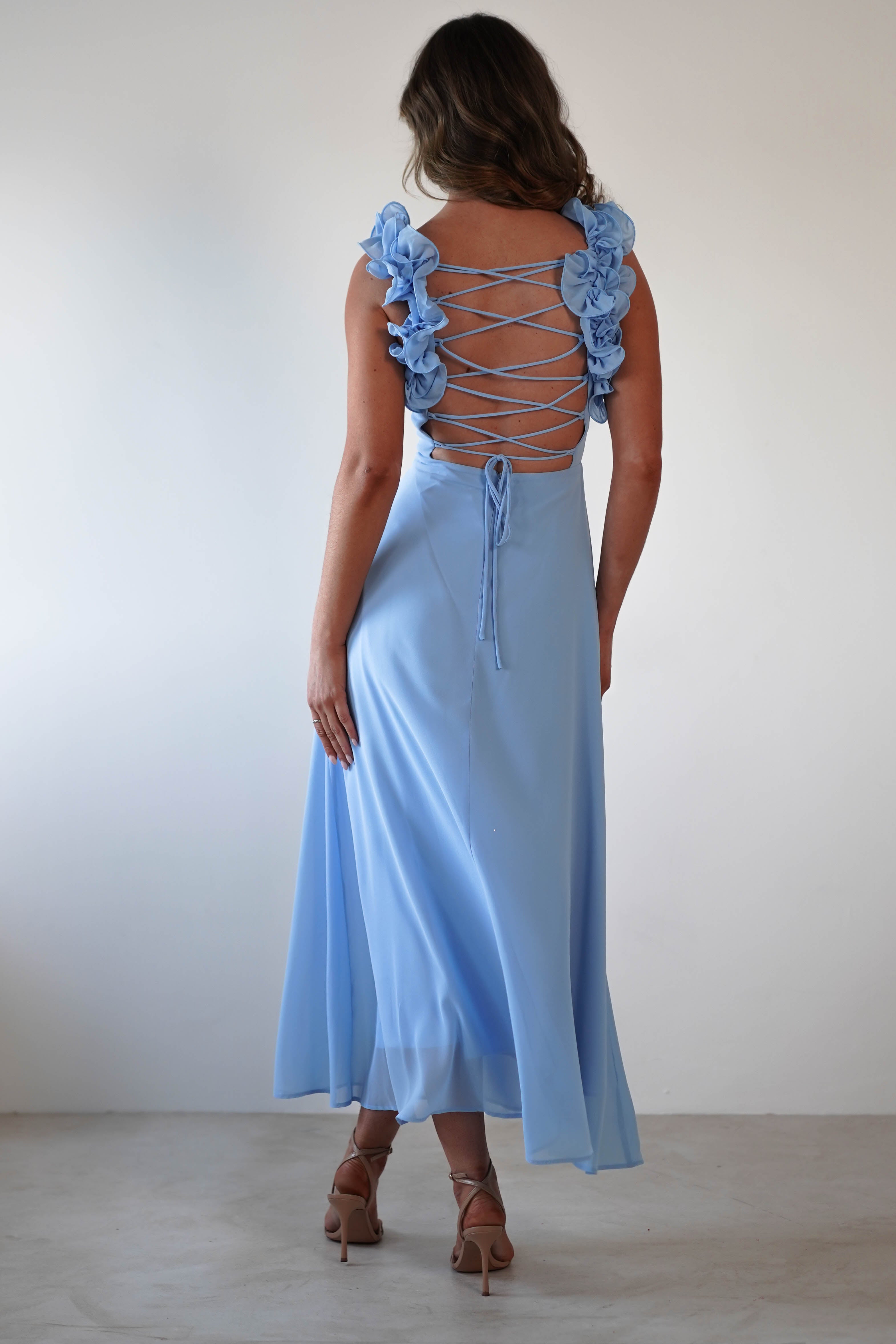Sadie Ruffle Sleeve Maxi Dress Blue | Wedding Guest Dress | Maxi | Oh Hello Clothing