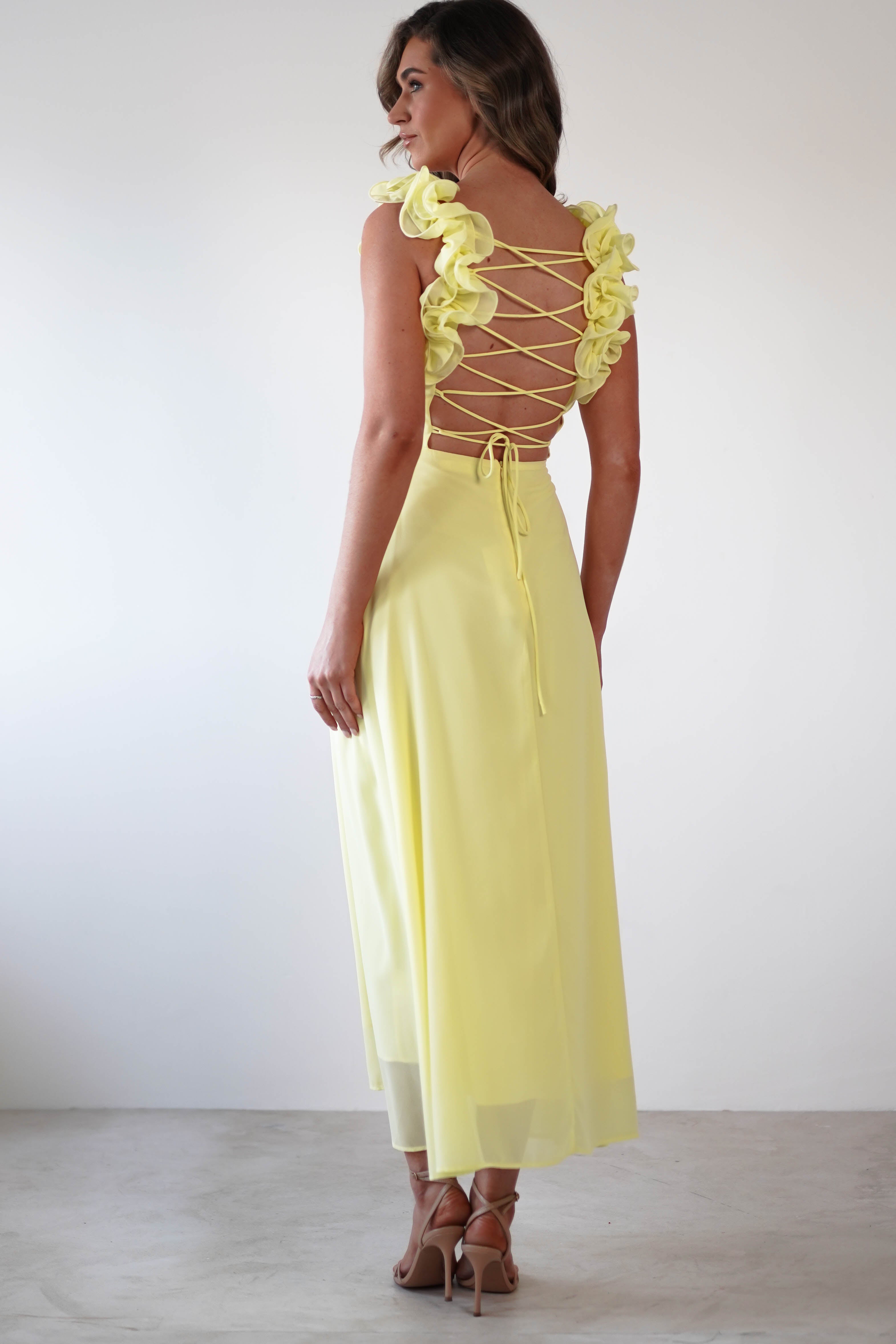 Sadie Ruffle Sleeve Maxi Dress Yellow | Wedding Guest Dress | Maxi | Oh Hello Clothing
