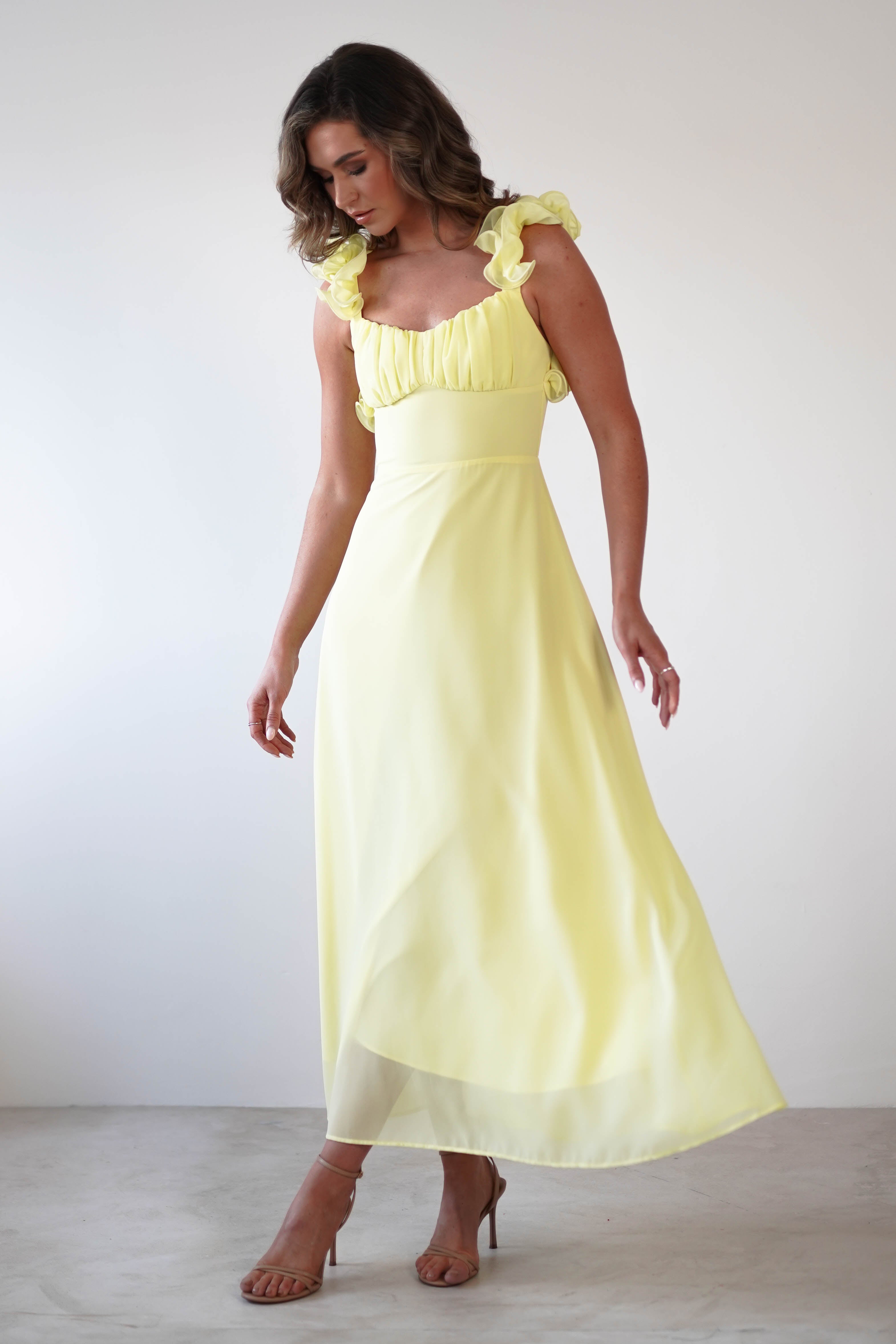 Sadie Ruffle Sleeve Maxi Dress Yellow | Wedding Guest Dress | Maxi | Oh Hello Clothing