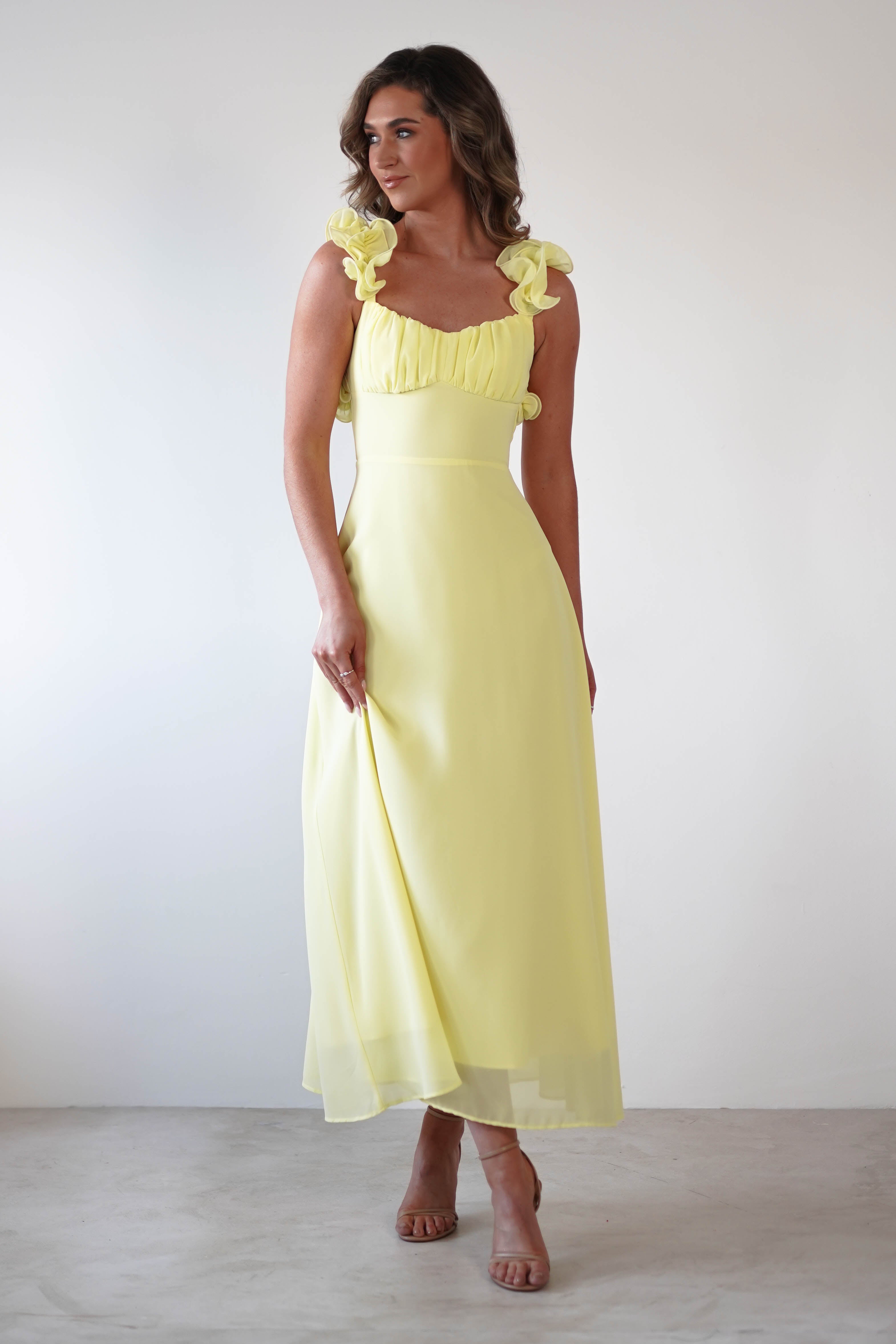 Sadie Ruffle Sleeve Maxi Dress Yellow | Wedding Guest Dress | Maxi | Oh Hello Clothing