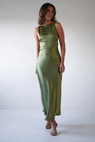 Bayleigh Soft Satin Maxi Dress Olive | Wedding Guest Dress | Maxi | Satin | Oh Hello Clothing