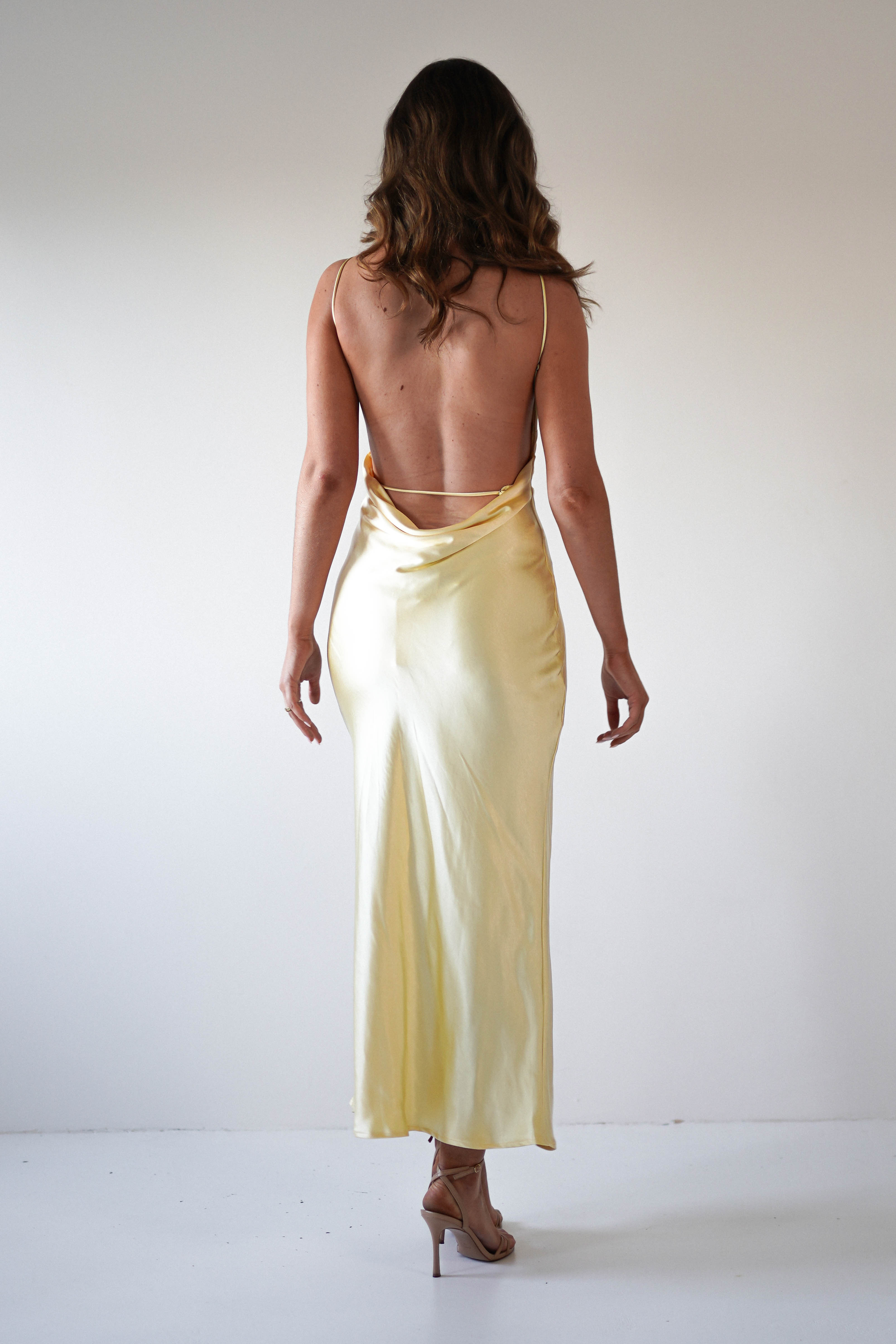 Bayleigh Soft Satin Maxi Dress Yellow | Wedding Guest Dress | Maxi | Satin | Oh Hello Clothing