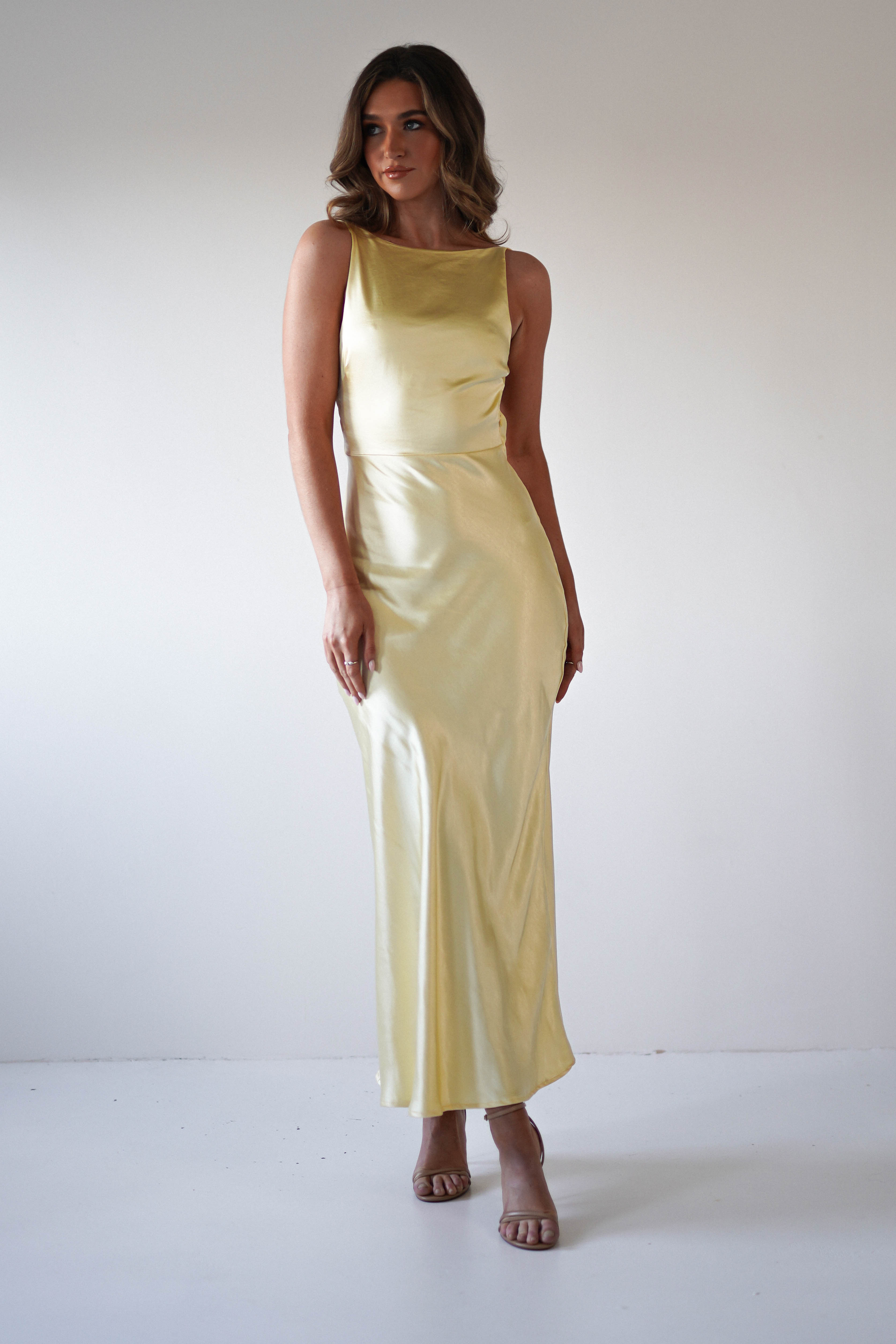 Bayleigh Soft Satin Maxi Dress Yellow | Wedding Guest Dress | Maxi | Satin | Oh Hello Clothing