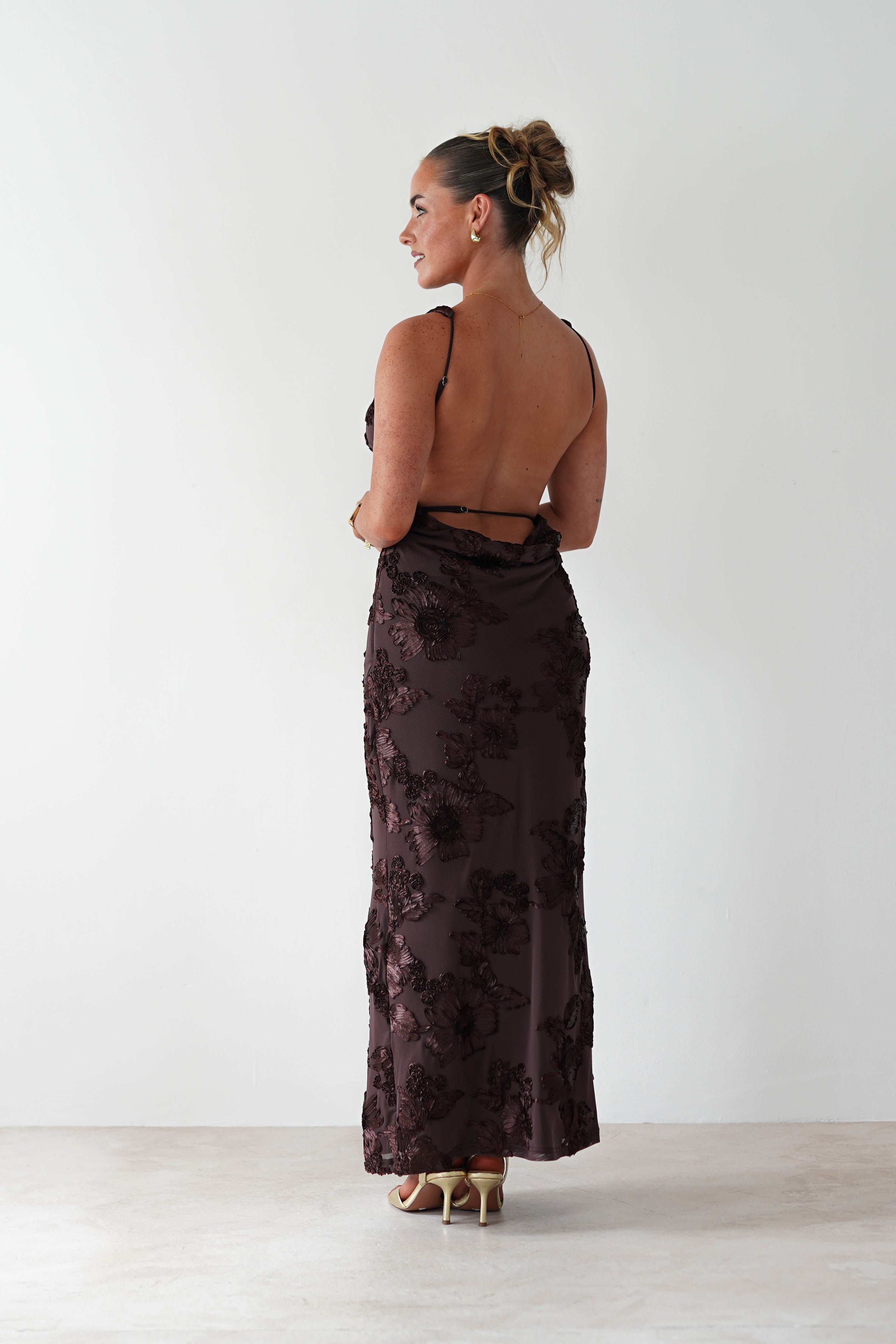 Demi Floral Textured Maxi Dress Brown | Wedding Guest Dress | Maxi | Oh Hello Clothing