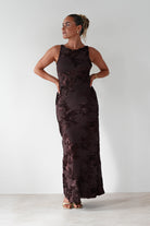 Demi Floral Textured Maxi Dress Brown | Wedding Guest Dress | Maxi | Oh Hello Clothing