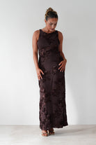Demi Floral Textured Maxi Dress Brown | Wedding Guest Dress | Maxi | Oh Hello Clothing