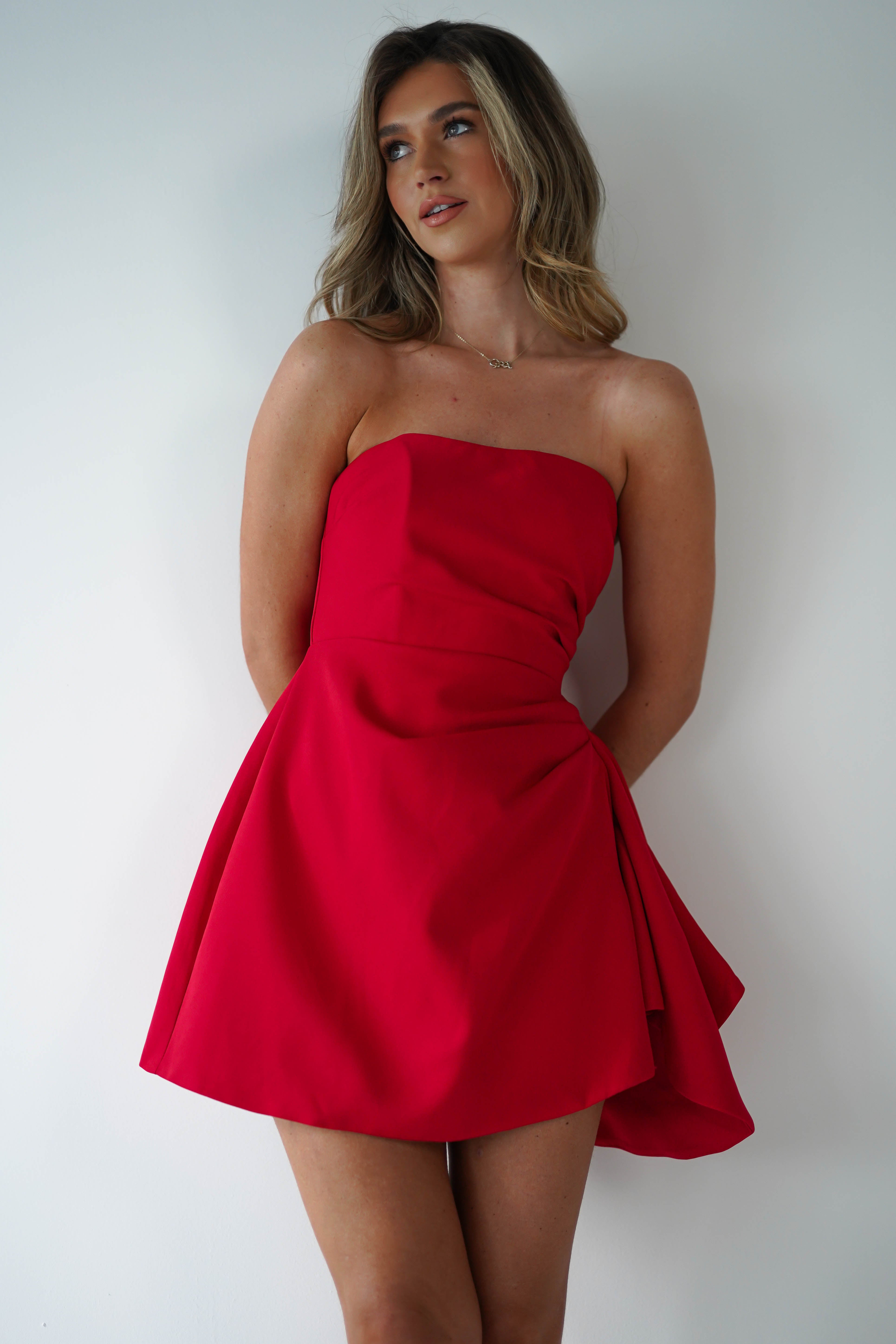 Quinta Strapless Mini Dress Red | Wedding Guest Dress | Oh Hello Clothing