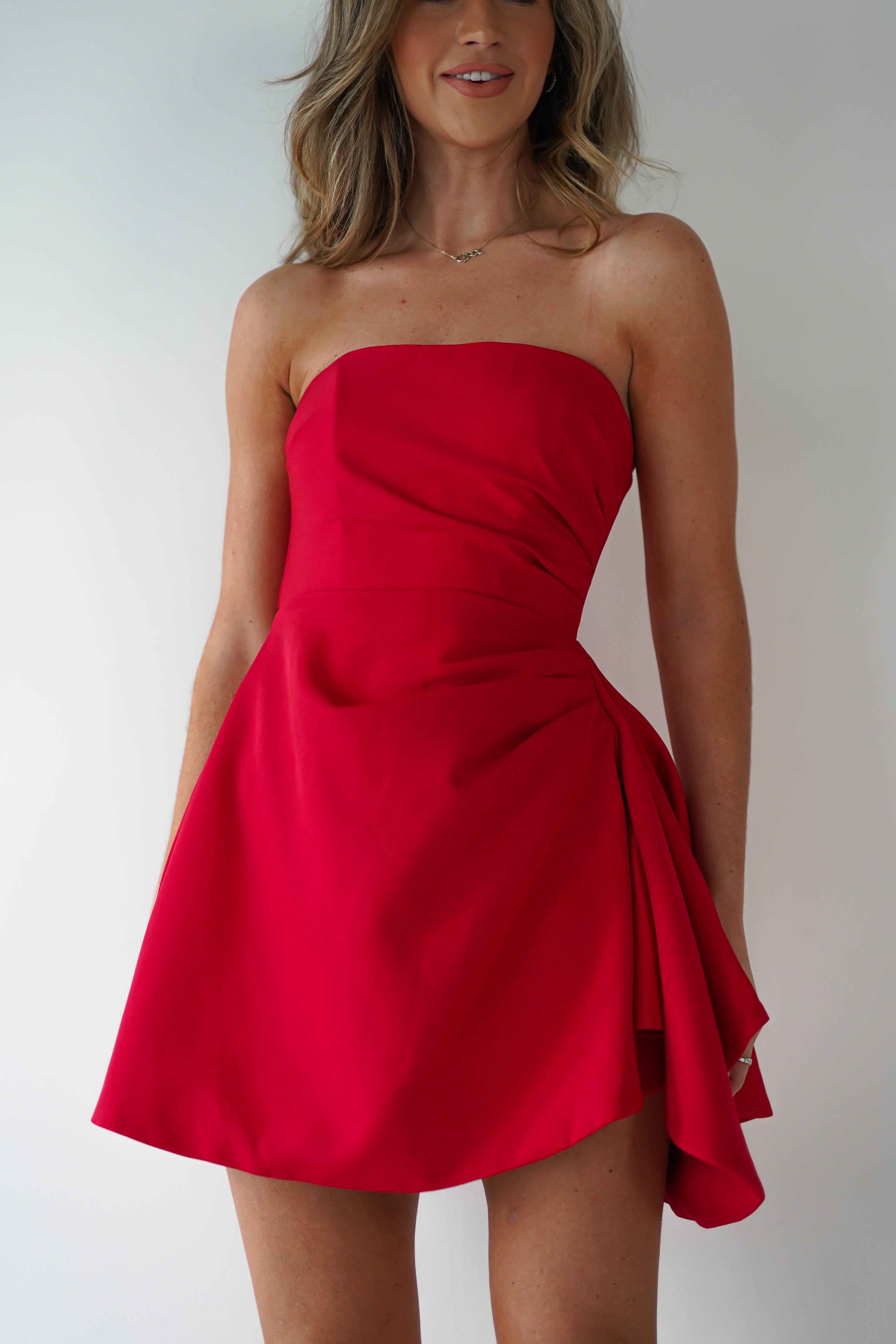 Quinta Strapless Mini Dress Red | Wedding Guest Dress | Oh Hello Clothing