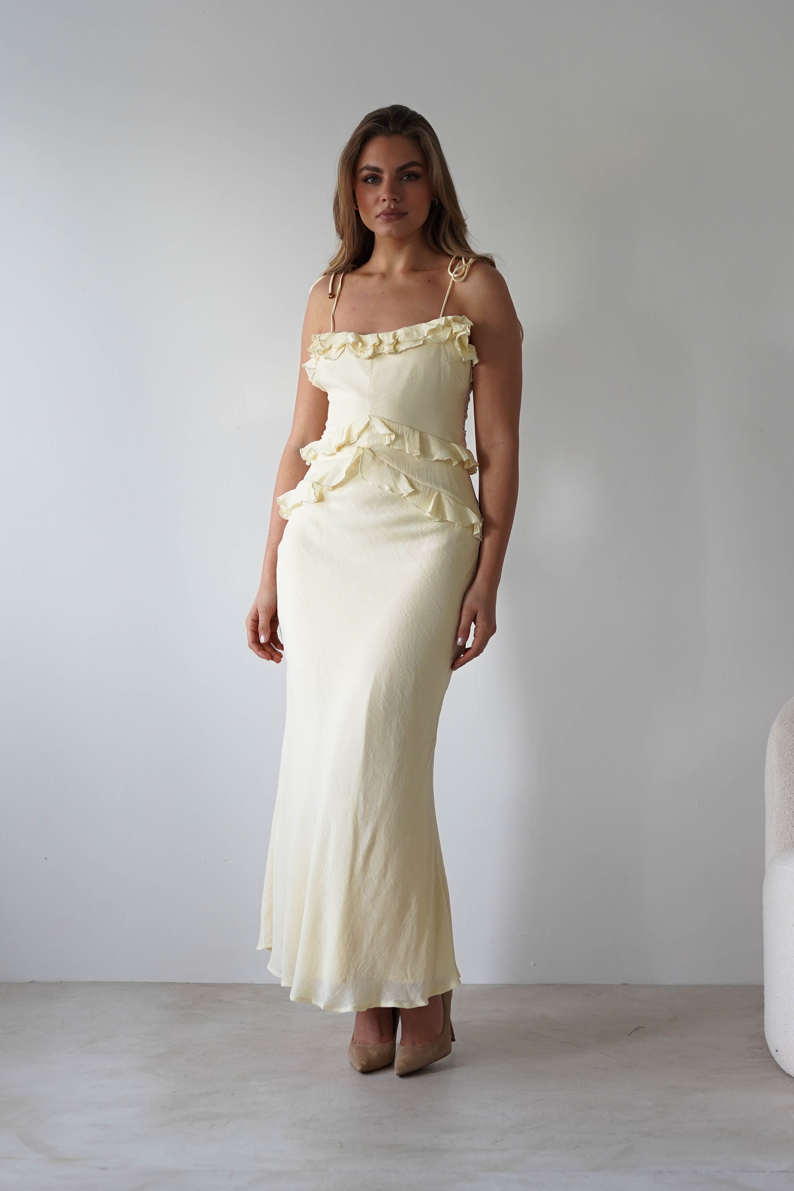 Faith Ruffle Cotton Maxi Dress Yellow | Wedding Guest Dress | Maxi | Oh Hello Clothing