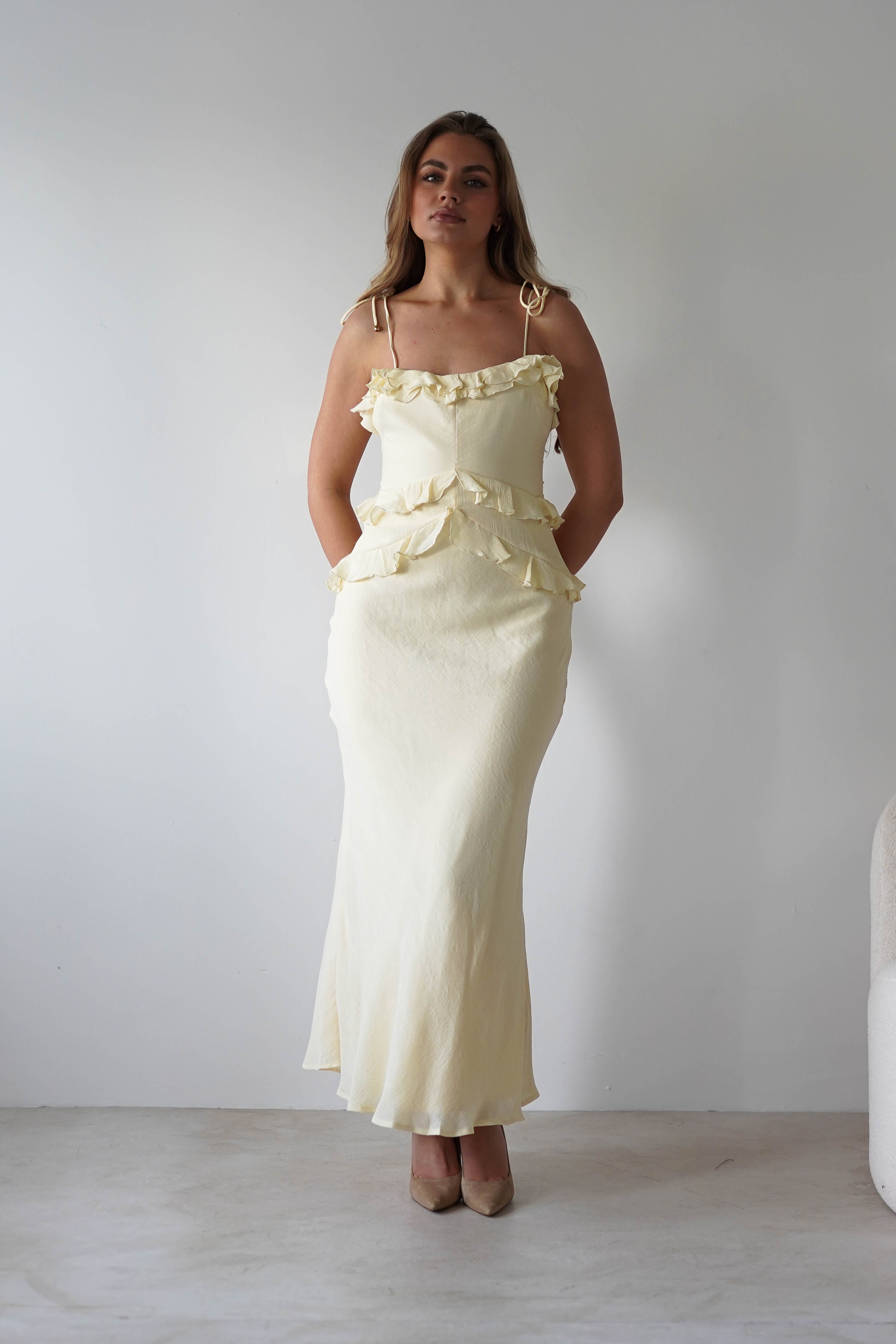 Faith Ruffle Cotton Maxi Dress Yellow | Wedding Guest Dress | Maxi | Oh Hello Clothing