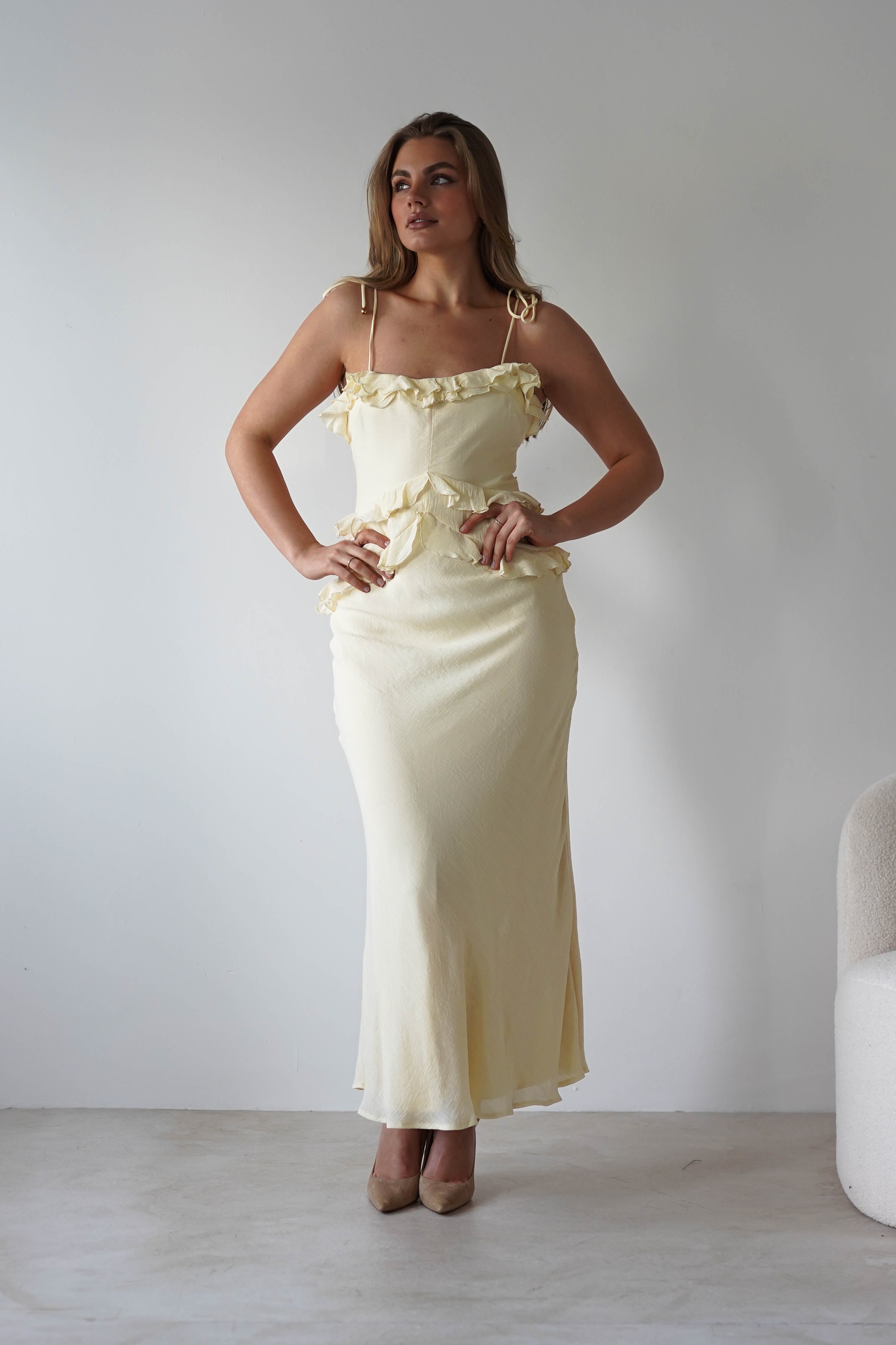 Faith Ruffle Cotton Maxi Dress Yellow | Wedding Guest Dress | Maxi | Oh Hello Clothing