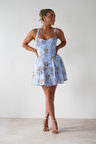 Mariel Floral Print Mini Skater Dress Blue | Wedding Guest Dress | Skater | Oh Hello Clothing