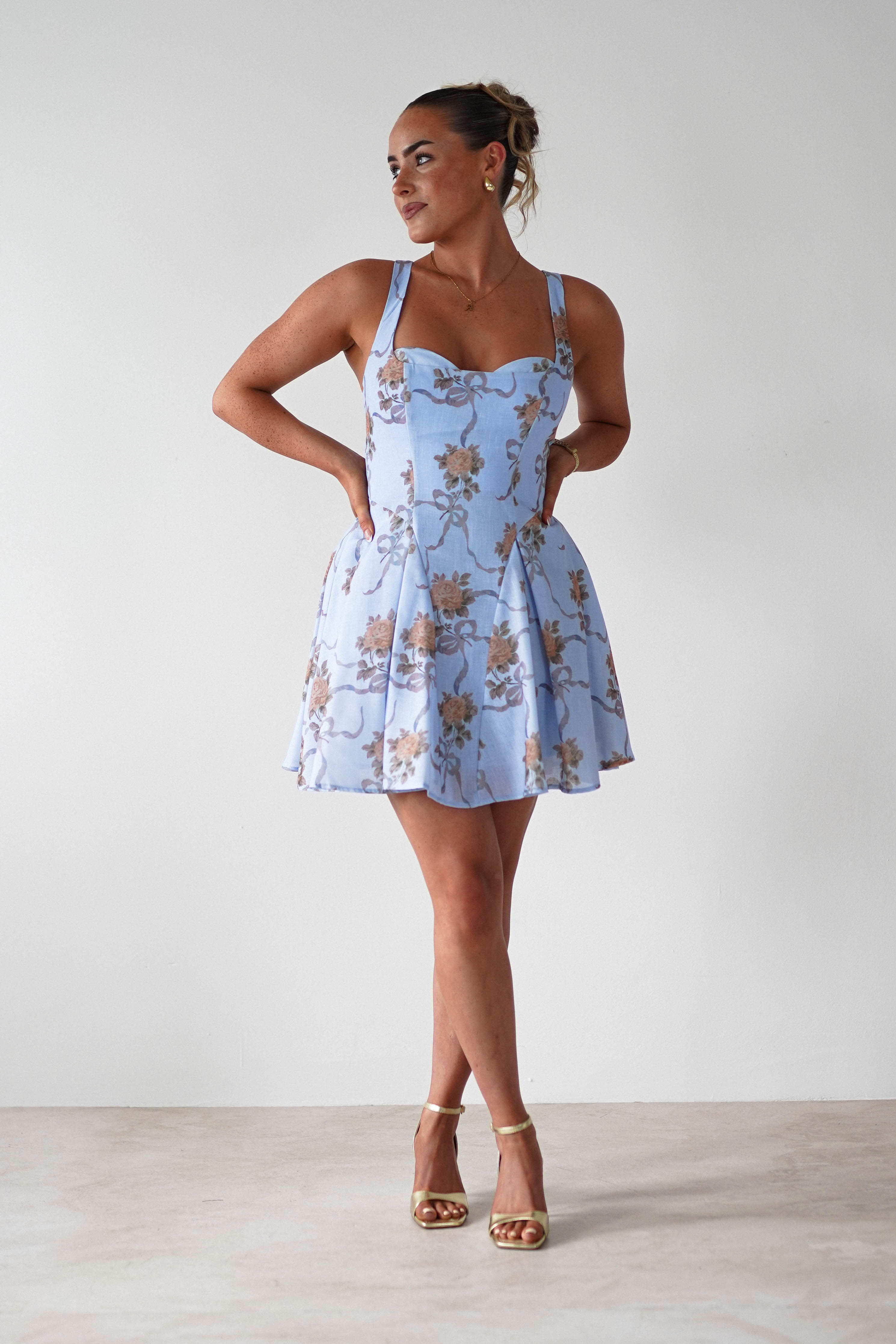 Mariel Floral Print Mini Skater Dress Blue | Wedding Guest Dress | Skater | Oh Hello Clothing