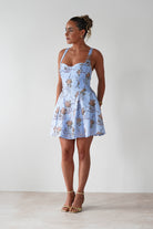 Mariel Floral Print Mini Skater Dress Blue | Wedding Guest Dress | Skater | Oh Hello Clothing