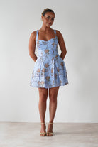 Mariel Floral Print Mini Skater Dress Blue | Wedding Guest Dress | Skater | Oh Hello Clothing