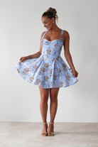 Mariel Floral Print Mini Skater Dress Blue | Wedding Guest Dress | Skater | Oh Hello Clothing