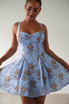 Mariel Floral Print Mini Skater Dress Blue | Wedding Guest Dress | Skater | Oh Hello Clothing
