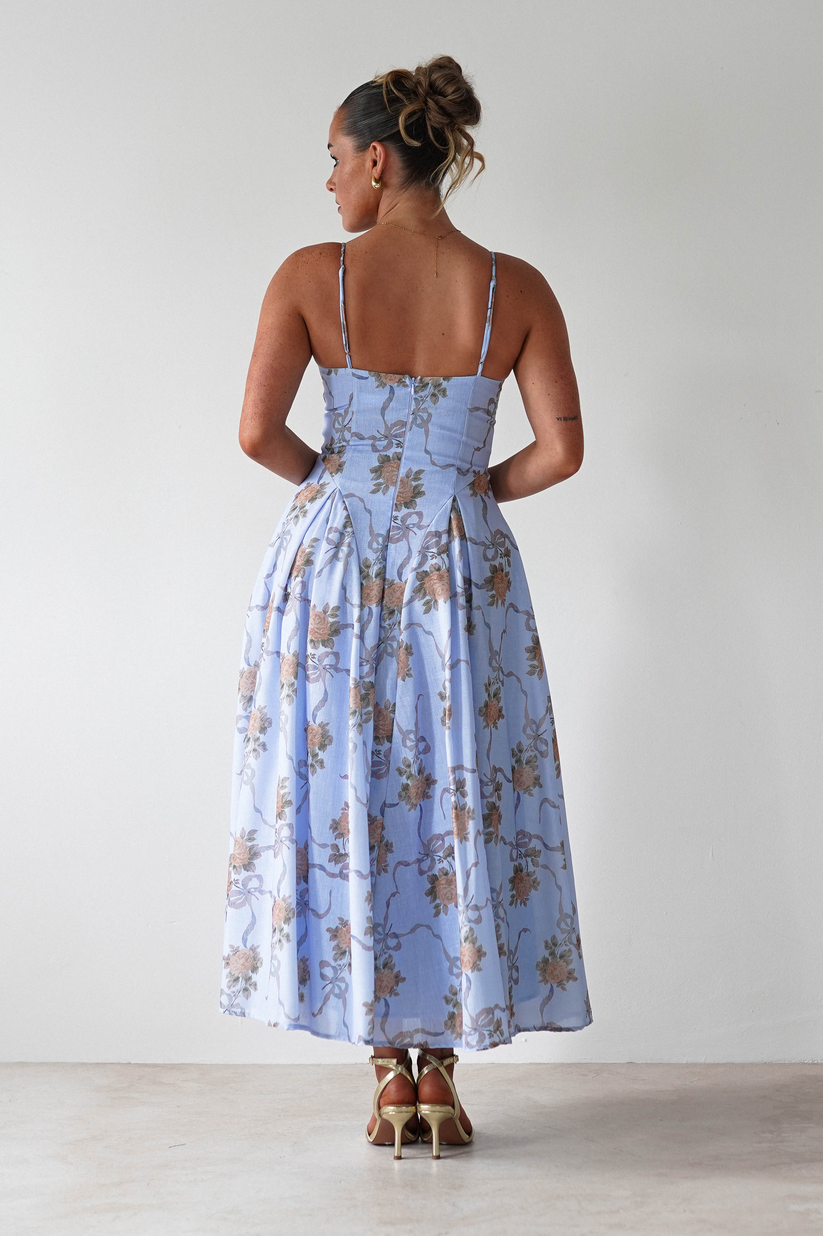 Tessa Floral Print Skater Midaxi Dress Blue | Wedding Guest Dress | Skater | Oh Hello Clothing
