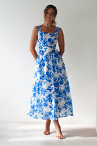 Maisie Floral Skater Maxi Dress Blue | Wedding Guest Dress | Maxi | Skater | Oh Hello Clothing