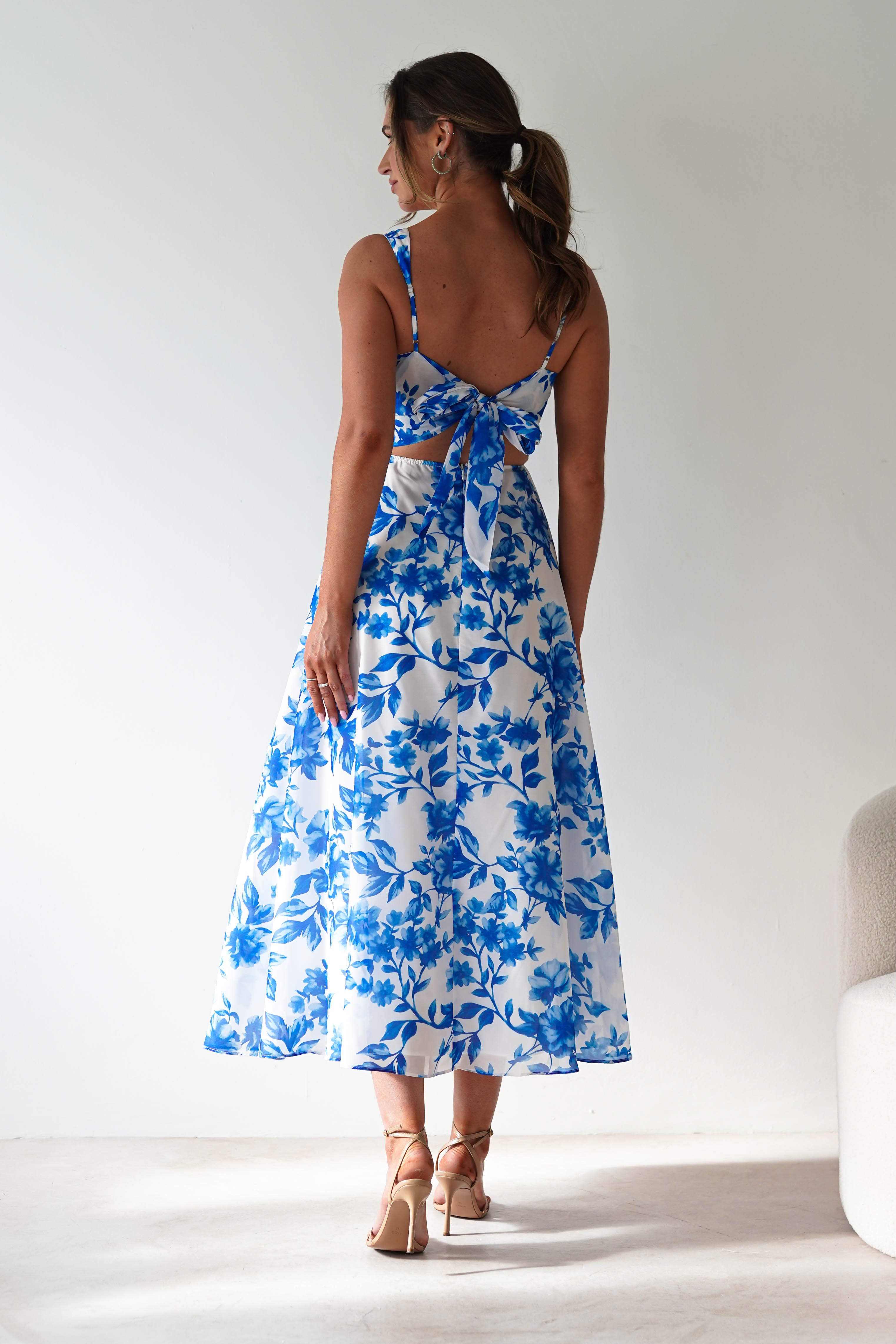 Maisie Floral Skater Maxi Dress Blue | Wedding Guest Dress | Maxi | Skater | Oh Hello Clothing