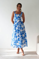 Maisie Floral Skater Maxi Dress Blue | Wedding Guest Dress | Maxi | Skater | Oh Hello Clothing