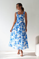 Maisie Floral Skater Maxi Dress Blue | Wedding Guest Dress | Maxi | Skater | Oh Hello Clothing