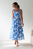 Maisie Floral Skater Maxi Dress Blue | Wedding Guest Dress | Maxi | Skater | Oh Hello Clothing