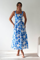Maisie Floral Skater Maxi Dress Blue | Wedding Guest Dress | Maxi | Skater | Oh Hello Clothing