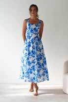 Maisie Floral Skater Maxi Dress Blue | Wedding Guest Dress | Maxi | Skater | Oh Hello Clothing