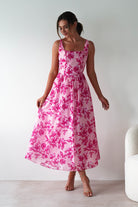 Maisie Floral Skater Maxi Dress Pink | Wedding Guest Dress | Maxi | Skater | Oh Hello Clothing