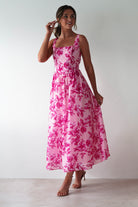 Maisie Floral Skater Maxi Dress Pink | Wedding Guest Dress | Maxi | Skater | Oh Hello Clothing