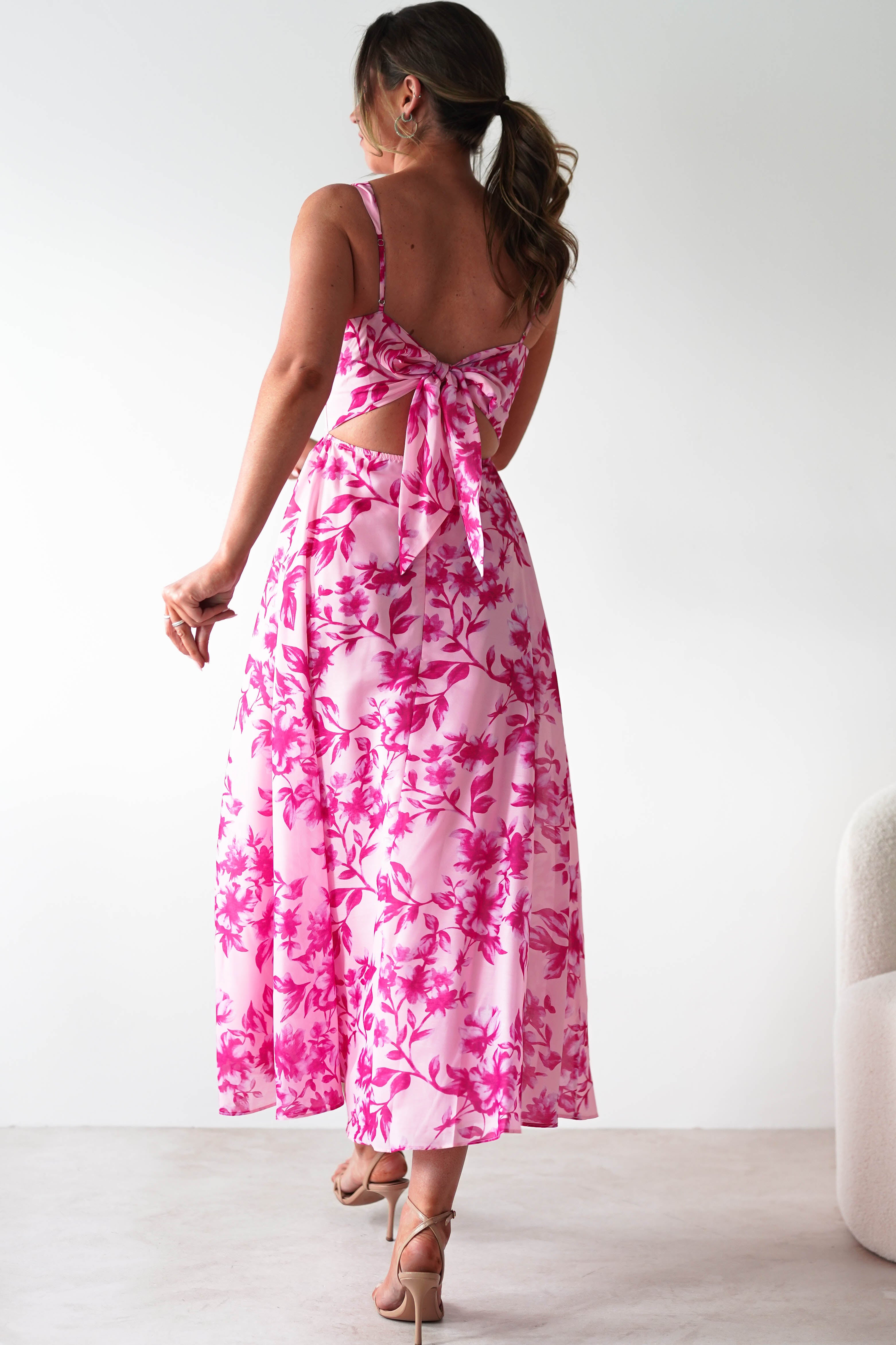 Maisie Floral Skater Maxi Dress Pink | Wedding Guest Dress | Maxi | Skater | Oh Hello Clothing