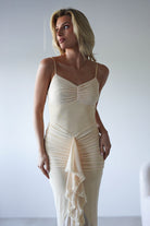 Liliana Light Yellow Mesh Ruched Midaxi Dress | Oh Hello Clothing