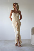 Liliana Light Yellow Mesh Ruched Midaxi Dress | Oh Hello Clothing