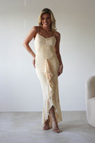 Liliana Light Yellow Mesh Ruched Midaxi Dress | Oh Hello Clothing