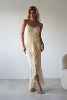 Liliana Light Yellow Mesh Ruched Midaxi Dress | Oh Hello Clothing