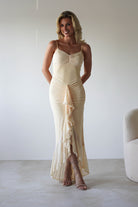 Liliana Light Yellow Mesh Ruched Midaxi Dress | Oh Hello Clothing