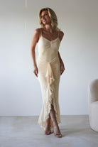 Liliana Light Yellow Mesh Ruched Midaxi Dress | Oh Hello Clothing